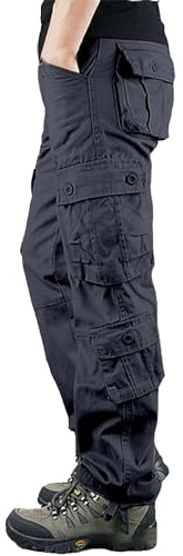 Pantalones cargo con múltiples bolsillos para hombre, estilo casual, para uso al aire libre, pierna recta suelta, talla grande, 8 bolsillos, material ligero de algodón y poliéster, azul marino, 50-52