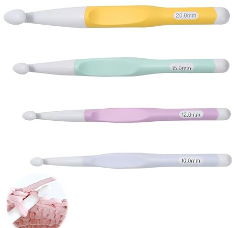 4pcs Crochets Ergonomiques, Crochet Tricot Aiguilles Plastique avec Grandes Têtes Grande Taille Set Trico Confortables Pour Pelote Laine À Tricoter Des Pulls Et Des Écharpes 10 12 15 20 mm
