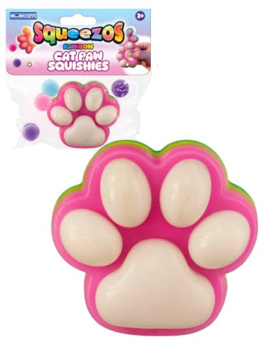 Cat Paw Squishie Stress Relief Sensory Toy for Kids Squeezos Rainbow Range Soft Pink Rubber Tactile Fidget Squeeze Toy with White Paw Pads Palm Sized for Children Fun Playful Design