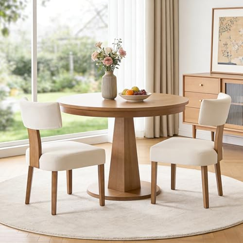 Relbiety Kitchen Dining Chairs Set of 2 Linen With Wooden Legs,Beige