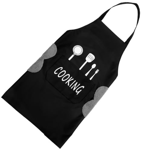 SHINEOFI Adjustable Kitchen Cooking Apron with Pockets, Black Waterproof