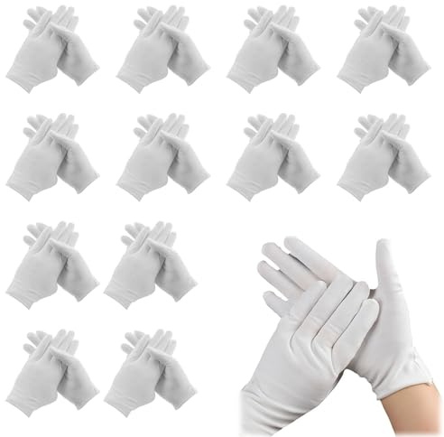 24 guantes de algodón blanco para manos secas y eccema, guantes hidratantes suaves y transpirables para mujeres y hombres, forros reutilizables para inspección de cosméticos y spa, tamaño mediano