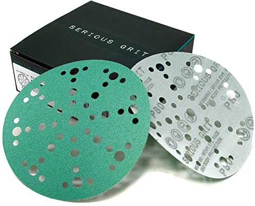 Serious Grit - 6-Inch 49-Hole 80 Grit Sanding Discs - Heavy-Duty Hook & Loop Film Discs - Sandpaper for Random Orbital Sanders - 50 Pack Box