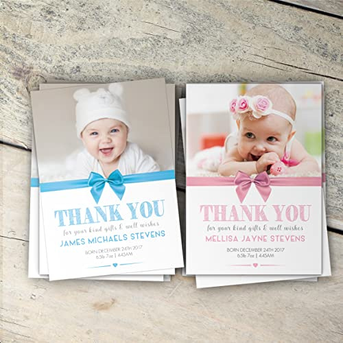 Baby Thank You Cards, Personalised, Birth Announcement, Girl or Boy Thank You Cards (Design 7)