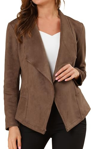 Allegra K Women Faux Suede Jacket Lapel Draped Open Front Cardigan Casual Trendy Suede Blazer Medium Light Brown