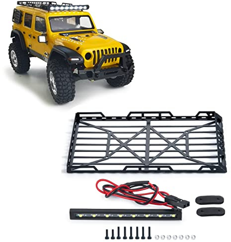 RCLIONS Stainless Steel RC Roof Rack with LED Light Bar for Axial SCX24 AXI00002 T1/T2 1/24th RC Crawler Truck Car