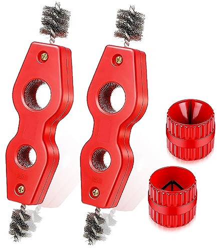 Copper Pipe Cleaner and Reamer Set , 4Pcs Pipe Reamer Deburring Tool Pipe Reamer Tool Deburring Brush for Copper PVC Pipe and soft steel Tubing