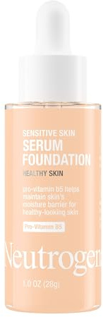 Neutrogena Healthy Skin Sensitive Skin Serum Foundation with Pro-Vitamin B5, Color Correcting & Pore Minimizing Liquid Foundation & Face Serum, Buildable Coverage, Light 02, 1 oz