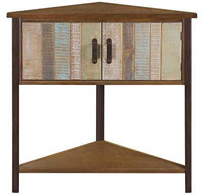 Giofanzo Solid Wood Corner Cabinet with Storage - Entryway Cabinet with Storage, Small Space Solution for Living Room, Apartment, Rustic Cabin Style Accent Table (Natural Blue)