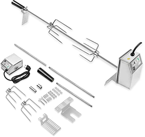 SUBTLETY 107cm BBQ Grillspieß Rotisserie Edelstahl Drehspieß Set inkl. 220V - 240V Elektrischer Motor, 2 Fleischnadeln & Griff Gasgrill Fleischklammer Grilldrehspieße für Camping Picknik