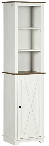 kleankin Armario Alto de Baño Mueble Columna de Baño Armario de Almacenamiento con 3 Compartimientos Puerta y Estante Ajustable 39,5x30x160 cm Blanco