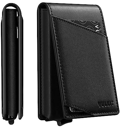 VULKIT Porta Carte pop-up Portafoglio Sottile Minimalista per Uomo Chiusura Magnetica con Blocco RFID Può contenere 12 Carte (Nero)