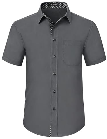 Enlision Chemise Homme Manches Courtes Chemises Habillée Formelle Chemises Regular Fit Casual Chemise Business Boutonnée Shirt Gris XL