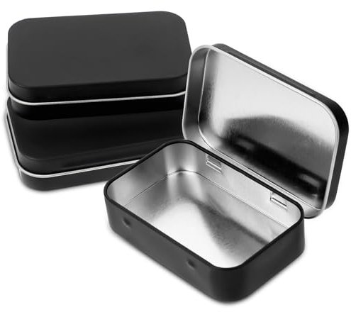 Bewudy Schwarz Metal Tin, 3 Stück Rostfrei Metalldöschen, Kleine Metallbox Dosen mit Deckel Rechteckige leere Dosen Mini Metallbox Kleine Aufbewahrungsbox für DIY Home Storage (95x60x22mm)