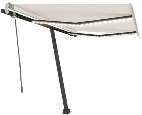 Homgoday Store à bras articulés avec LED - Rétractable manuellement - Protection solaire - Hauteur et angle réglables - Pour balcon et fenêtre - 350 x 250 cm - Crème