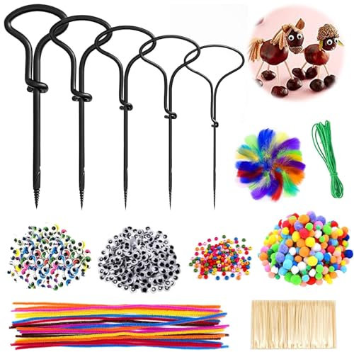 HuaMuDM 487 PCS Kastanienbohrer Kinder,Kastanienset zum Basteln,Chic Kastanienbohrer Set，Handbohrer zum Basteln mit Kastanien,Herbst Kastanienmännchen DIY Set