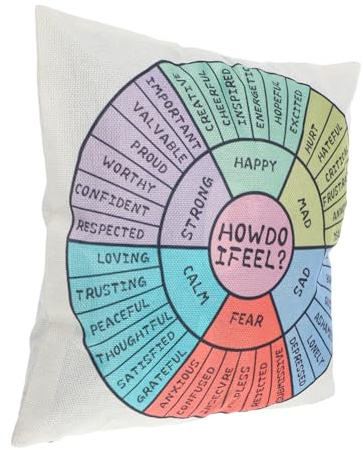 Zerodeko Wheel of Emotions Feelings Therapy Pillow Case Square Decorative Cushion Cover for Home Bedroom Sofa Car Emotions Feeling