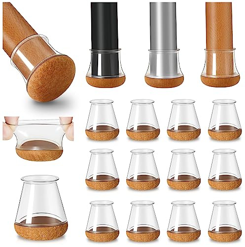 40 Piezas Protector Patas Sillas Redondo, Protectores de Suelo para Patas de Silla, Silicona Tapas de Piernas de Silla con Almohadilla de Fieltro Engrosada (Transparente, Fit 14-20mm)