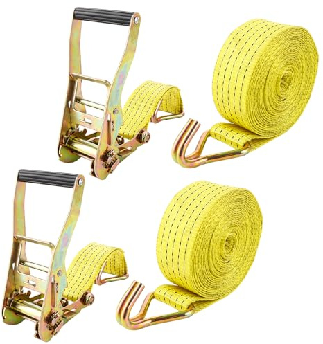 DAJAVE Set di 2 Cinghie con Cricchetto e Gancio 6m, 3000kg, 50mm Cinghia Fissaggio a Cricchetto Ratchet, Resistenza alla Rottura, Cinghia a Cricchetto, Cinghie con Gancio per Moto, Traslochi e Carico