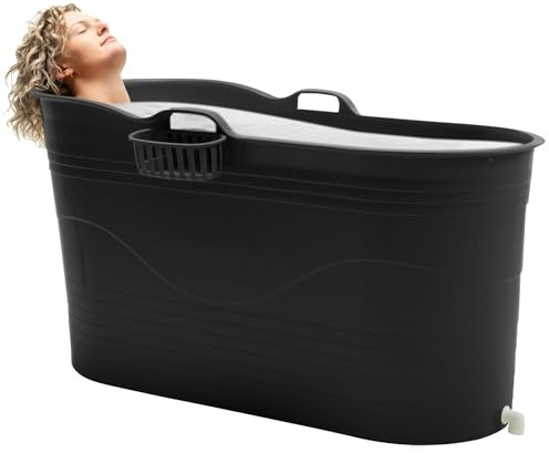 HelloBath® – Bath Bucket XL (Basic) – 121 cm – Sittbadkar för vuxna – Isbad – Utdragbar avloppsslang upp till 3 meter - Svart