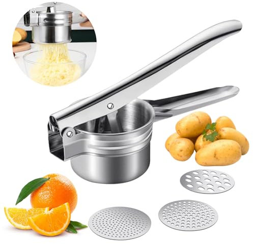 Presse-purée Spätzle en acier inoxydable avec 3 disques perforés - Presse-purée multi-usages pour purée de pommes de terre, jus et citron