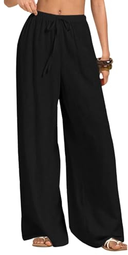 Neteson Pantalones De Lino Mujer Verano Elástica Pantalones Palazzo Anchos