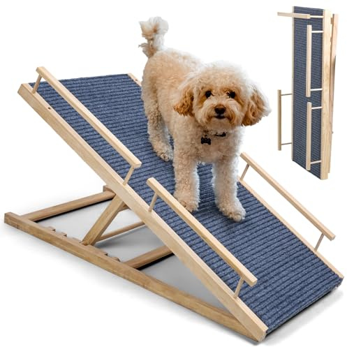 bephible Dog Ramp, 40inch Dog Ramp for Bed, Couch, Car, 4 Height Adjustable Pet Stair Ramp with Anti-Slip Surface, Portable Wooden Doggie Steps for Large Old Dogs Cats up to 150lbs 100 cm