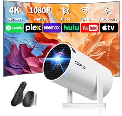 Mini Beamer 4K Full HD 1080P Mit 5G WiFi 6 und Bluetooth 5.4 2026 Neuer Tragbarer Projektor mit Automatische Trapezialkorrektur 270 ° Drehung Tv Stick/USB/Laptop/PC,mit Maus und Fernbedienung Weiß