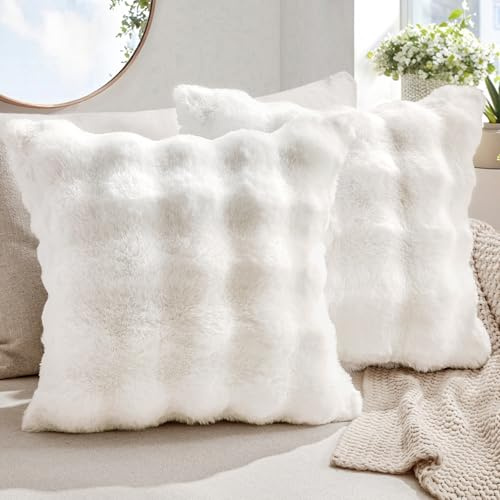 MIULEE 2er Set Kissenbezug 40×40cm Beidseitiges Wellen Plüsch Weiß