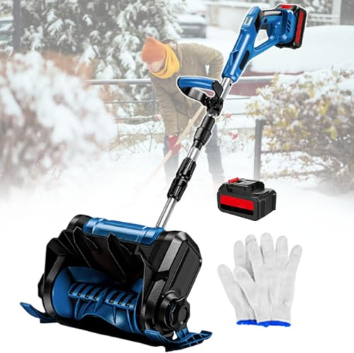 Pala Quitanieves Eléctrica Inalámbrica, Quitanieves con Batería De 3000 Mah, Pértiga Plegable E Interruptor Doble, 3000 RPM, Ancho De Limpieza De hasta 30 cm Blue-1battery