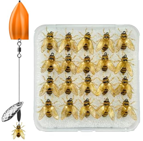 Leurre De Pêche À La Mouche, 20 Pièces Appât De Pêche À La Mouche Pour Truite, Leurre Attractifs Imitant Les Abeilles Avec Boîtier De Rangement, Pour Eau Douce, Eau Salée, Lac, Rivière Et Mer Profonde