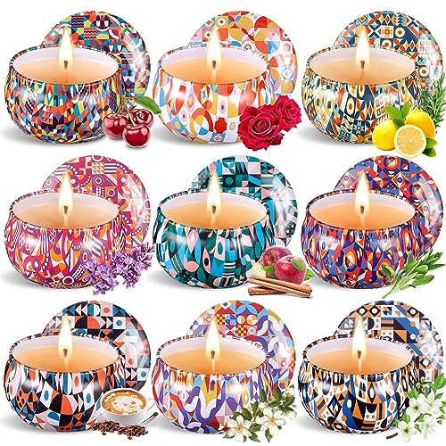 Purpledi Candele Profumate, Candele Confezione da 9 Candele Profumate Set, Regalo Cera di Soia Naturale Set, Regalo per Donne, Alleviare lo Stress, Anniversario, Regalo Compleanno