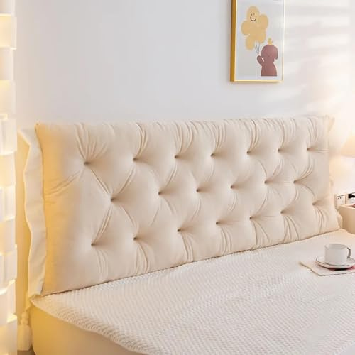 Beige,180x50x5cm,Almohada de Lectura Suave, Sofá Cojines de Lectura,120/150/200/180cm Cabecera Cojín, Cojín Grande de Pared, Respaldo de Cama Almohada Lumbar para Sala de Esta Sillas Dormitorio