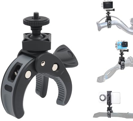OTraki Super Pince avec Bras Magique pour Moto et Vélo,Fixation Guidon avec Double Rotule 360° Filetage 1/4, Support Caméra d'action Accessoires pour Tube 20-26mm GoPro Hero Insta360 One X2 DJI Osmo