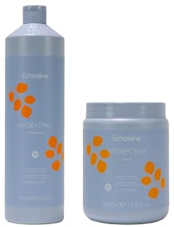 Set Echosline Hydrating Shampoo e Maschera 1000 ml, per Capelli Secchi e Crespi, Profumazione Dolce al Latte 100% Vegan