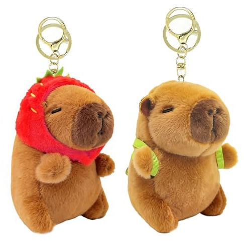 Touosy 2 Pezzi Capibara Peluche Portachiavi, Carino Animali di Peluche Capibara con Abiti, Capybara peluche Simulazione Cuscino di Carpincho Adatto Come Regalo per una Festa Laurea o Compleanno
