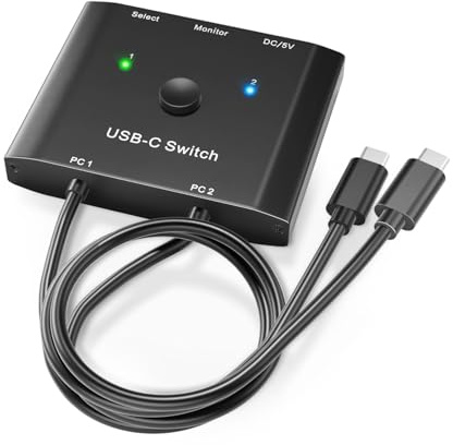 YOUTINGHDAV USB C-switch 2 in 1 out, KVM-switch USB-C för 2 bärbara datorer | 4K@120 Hz, 10 Gbps, 100 W PD, USB3.1 Gen 2, trådlös fjärrkontroll (4K USBC 2 i 1 ut KVM)