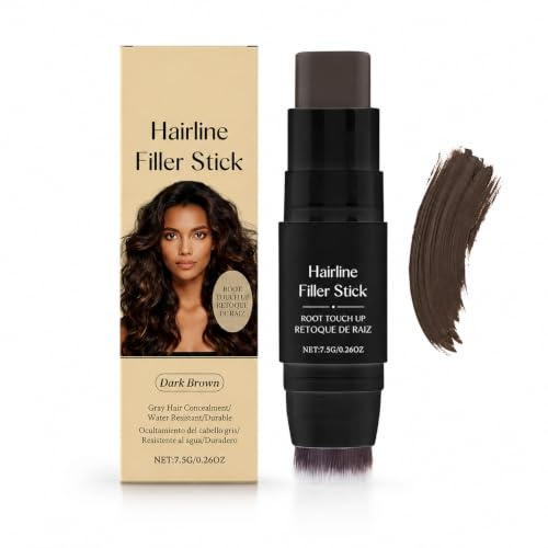 Bâton pour racine des cheveux - Marron foncé - Avec brosse - Anti-cernes - Résistant à l'eau - Pour la racine du front, les tempes et la racine de la frange - Finition naturelle