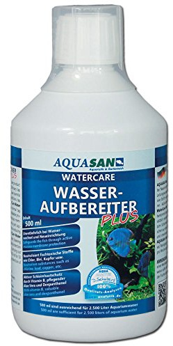 AQUASAN Aquarium WaterCare Wasseraufbereiter Plus (Ideal bei Neueinrichtung und Wasserwechsel im Aquarium - Macht aus Leitungswasser fischgerechtes Aquariumwasser), Inhalt:0.5 Liter