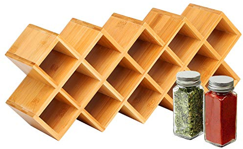 Bossjoy Étagère à épices en bambou sur pied, rangement herbes, épices, bouteilles, pots, support comptoir d'armoire, 43,5 x 18,5 x 9,5 cm