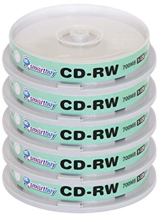 50 Pack Smartbuy CD-RW 1-12X 700MB/80Min High Speed Branded Logo Rewritable Blank Data Media Disc