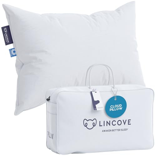 Lincove Cloud Natural Canadian Down and Waterfowl Feather Pillow, White Luxury Sleeping Pillow - 625 Fill Power, 500 Thread Count Cotton Shell, Made in Canada, Standard - Soft, 1 Pack