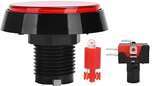 Arkadknappar, Spelknapp 60 Mm Stor Rund 2,4 Tums LED-knapp med Mikrobrytare, 12 V LED-upplyst Tryckknapp för Arkadmaskin Videospelkonsol(Röd)