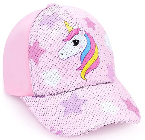 WAWSAM Girls Baseball Cap Kids Hat Unicorn Sequin Baseball Cap Adjustable Toddler Girls Hat Sparkly Summer Sun Hat for Girls Age 3-8 (Pink)