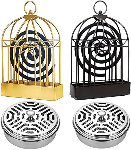 4 stycken mygghållare, kreativ myggo spolhållare fågelbur myggspiral hållare metall retro järn rökelsespiraler för utomhus, pool, däck, camping