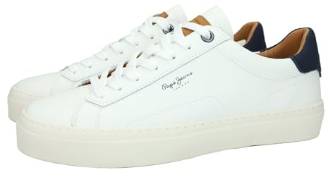 Pepe Jeans Zapatillas de Piel para Hombre PMS30930 de la Talla 46 en Color White