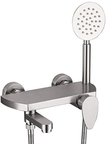 NELENI Rubinetti Vasca A Muro con Doccetta Rubinetteria Monocomando Vasca con Doccia Acciaio Inox Spazzolato Rubinetteria Vasca Caldo Freddo Miscelatore Doccia per Bagno, Bifunzione Decoration