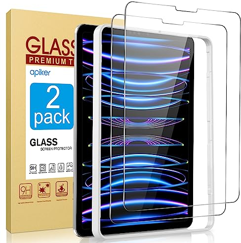 apiker Panzer Schutz Glas für iPad Pro 11 Zoll (2022,2021,2020,2018) und iPad Air 5/4. Generation(10,9 Zoll), 9H Härte Schutzfolie, mit Schablone, bläschenfrei, kratzfest, 2 Stück