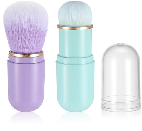Yuanchu Einziehbare Kabuki Pinsel,2 Stück Reise Make up Pinsel Rougepinsel süßer Puderpinsel Foundation Pinsel für flüssige Foundation gepresstes Puder Konturencreme(Grün+Lila)