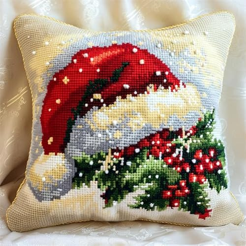 kitphoenix Kit Per Cuscino a Punto Croce Fiore Punto Croce Kit da Ricamare Prestampato per Principianti 45x45cm Cuscino Ricamato a Mano con Set Fai da te per Adulti Principianti per Arredament